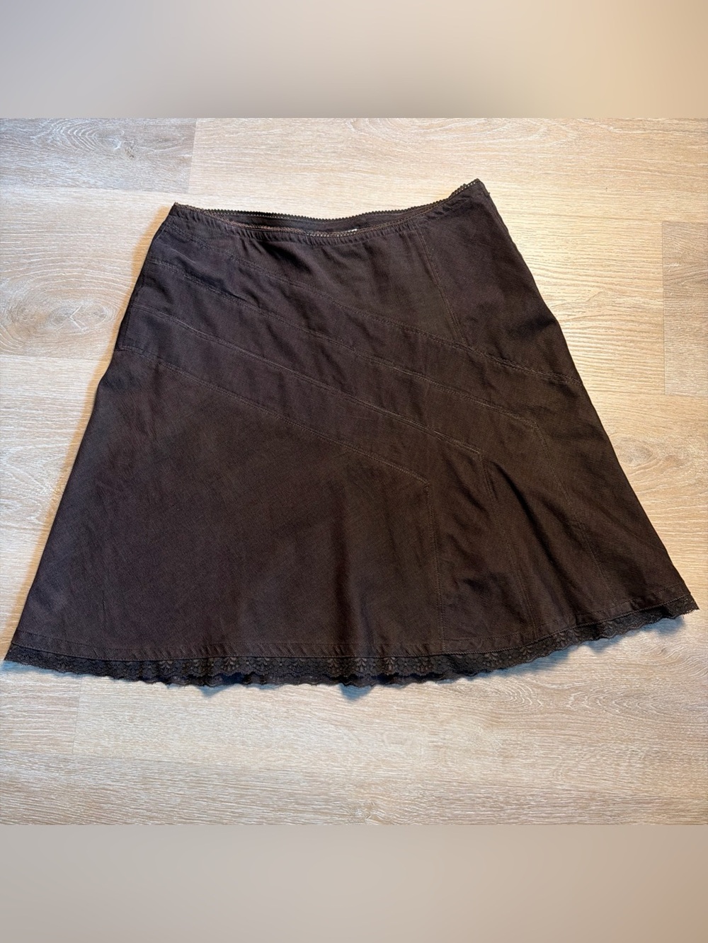 Vintage Y2K No Boundaries Brown Corduroy Lace Trim Grunge Boho Skirt Festival 11